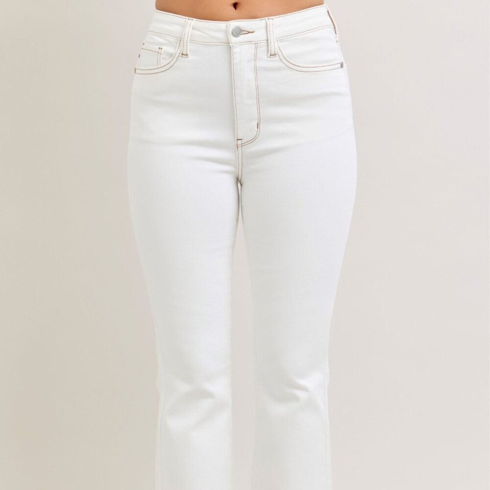 NWT Judy Blue Contrast Stitching Cropped Flare Jeans